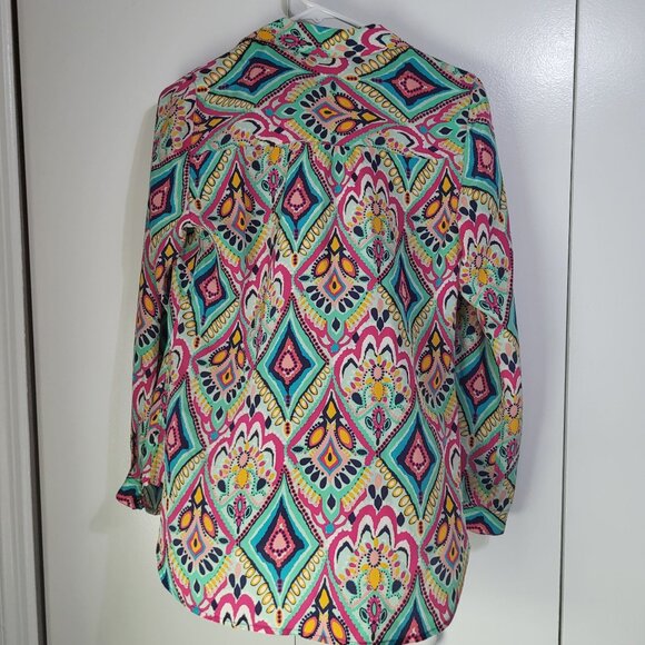 Lilly Pulitzer Boston Crown Jewel Silk Popover Blouse SZ Small Geometric Print - Picture 2 of 10